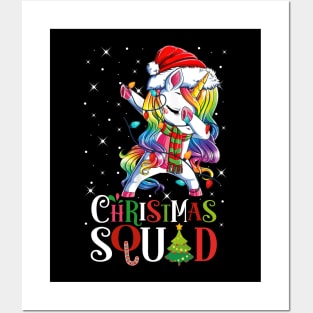 Christmas Squad Funny Xmas Dabbing Unicorn Rainbow Christmas Lights Posters and Art